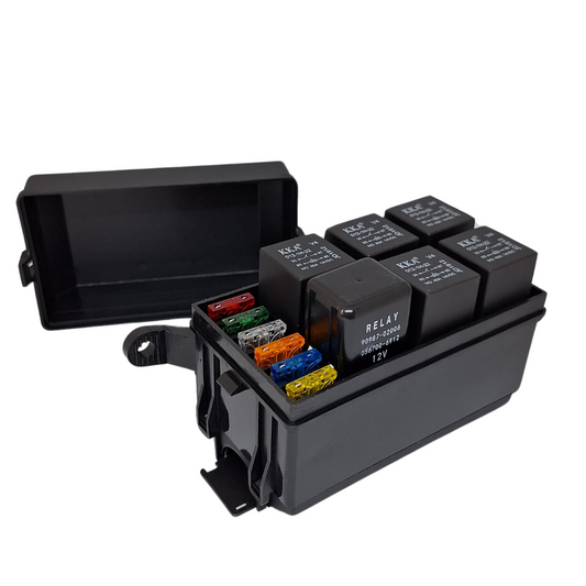CAJA DE 6 RELAYS Y FUSIBLES